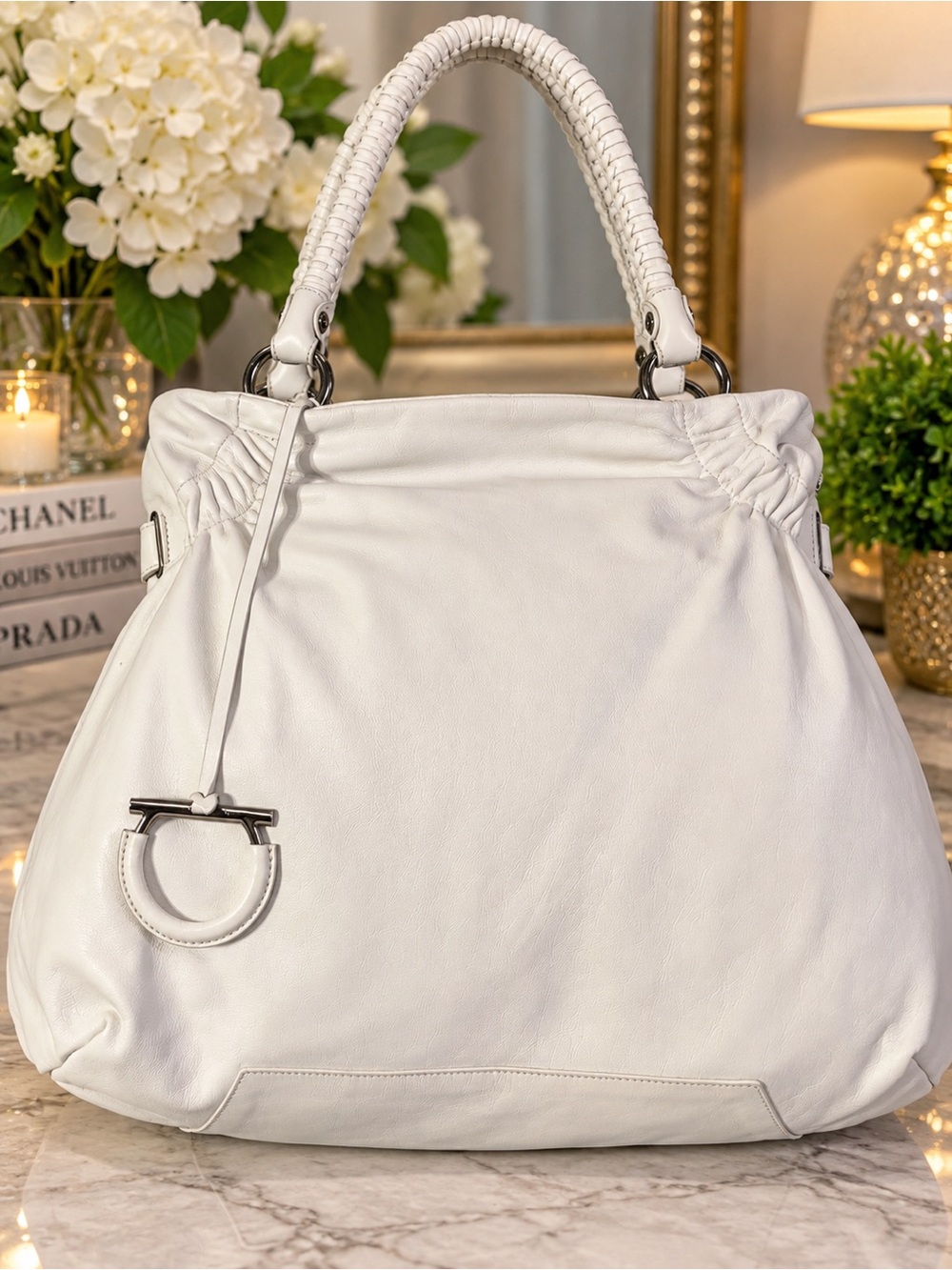 Authentic Y2K 2007 Salvatore Ferragamo Gancini Leather Tote Bag retail $1850.00